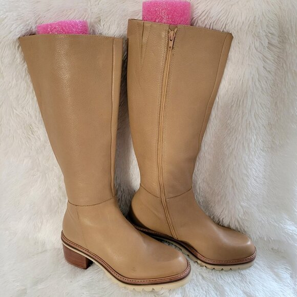 Bernardo Susana Calfskin Tall Riding Boots in Beige/Tan US 10M - Picture 7 of 11